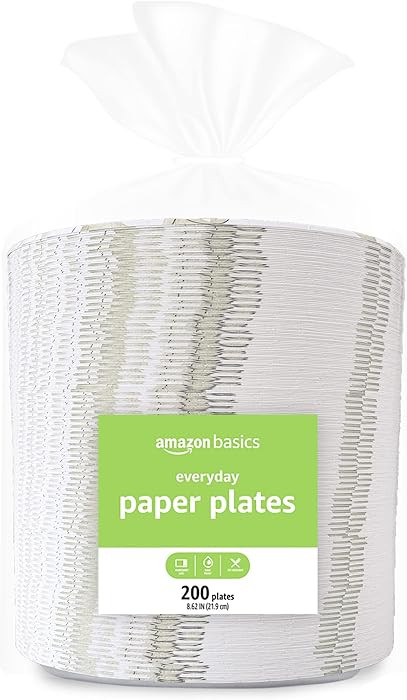 Amazon Basics Everyday Paper Plates, 8.62 Inch, Disposable, 200 Count | Amazon (US)