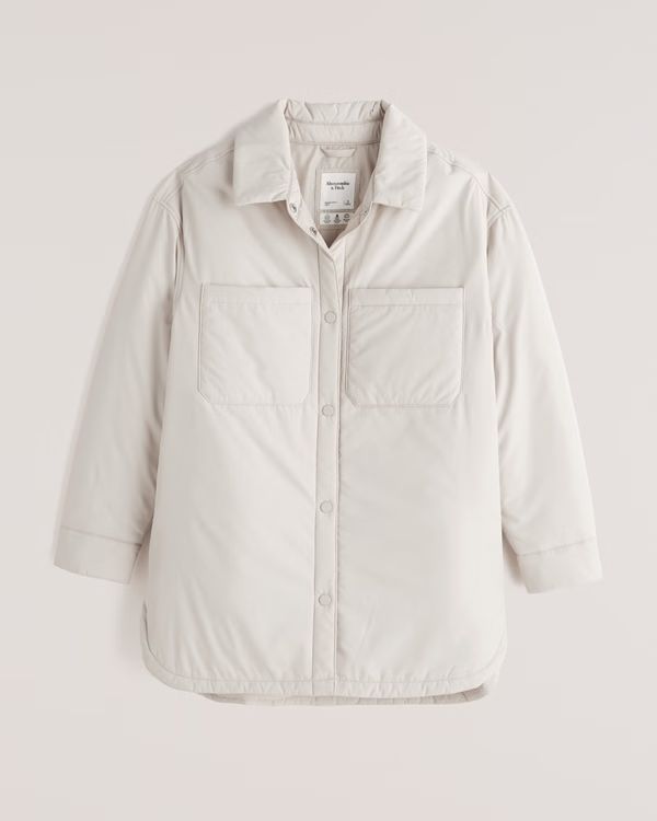 Mid-Length Unquilted Nylon Shirt Jacket | Abercrombie & Fitch (US)