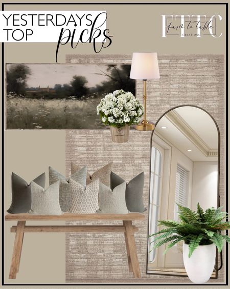 Yesterday’s Top Picks. Follow @farmtotablecreations on Instagram for more inspiration.

Metal Arch Mirror. Milani Solid Wood Bench. O’Bright Seraph - Cordless LED Table Lamp with Dimmer. 40” Artificial Boston Fern (Set of 2). Performance Sand Rug Loloi. Moody Field of Lace Canvas Printed Sign. Geranium in Planter. Pillow Combo. Hackner Home. 

Framed Art Use Code FARMTOTABLE for 15% off. 



#LTKSaleAlert #LTKFindsUnder50 #LTKHome