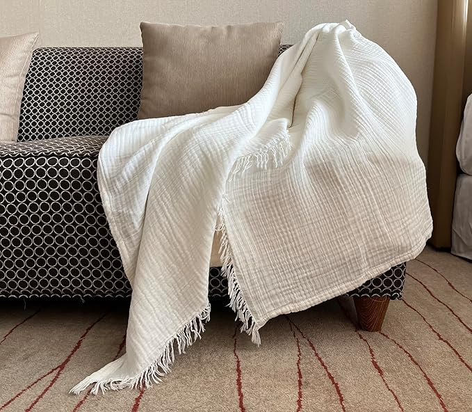 KyraHome 100% Organic Cotton 55"x60" Muslin Throw Blanket for Couch Sofa, Plant-Hand Dyed Pre-Was... | Amazon (US)