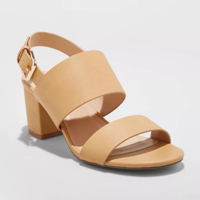 Women's Haley Faux Leather Two Strap City Sandal Pumps - A New Day™ | Target