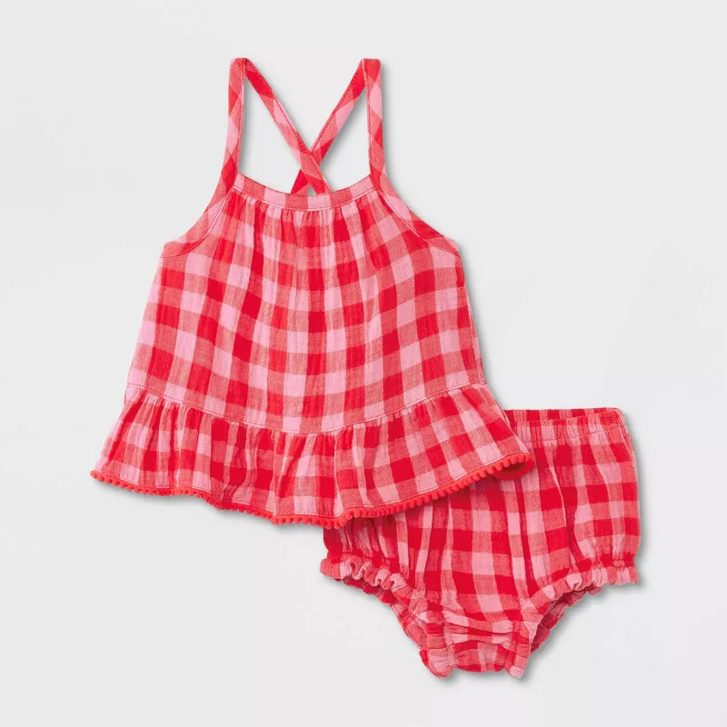 Baby Girls' Gauze Gingham Tank Set - Cat & Jack™ Pink | Target