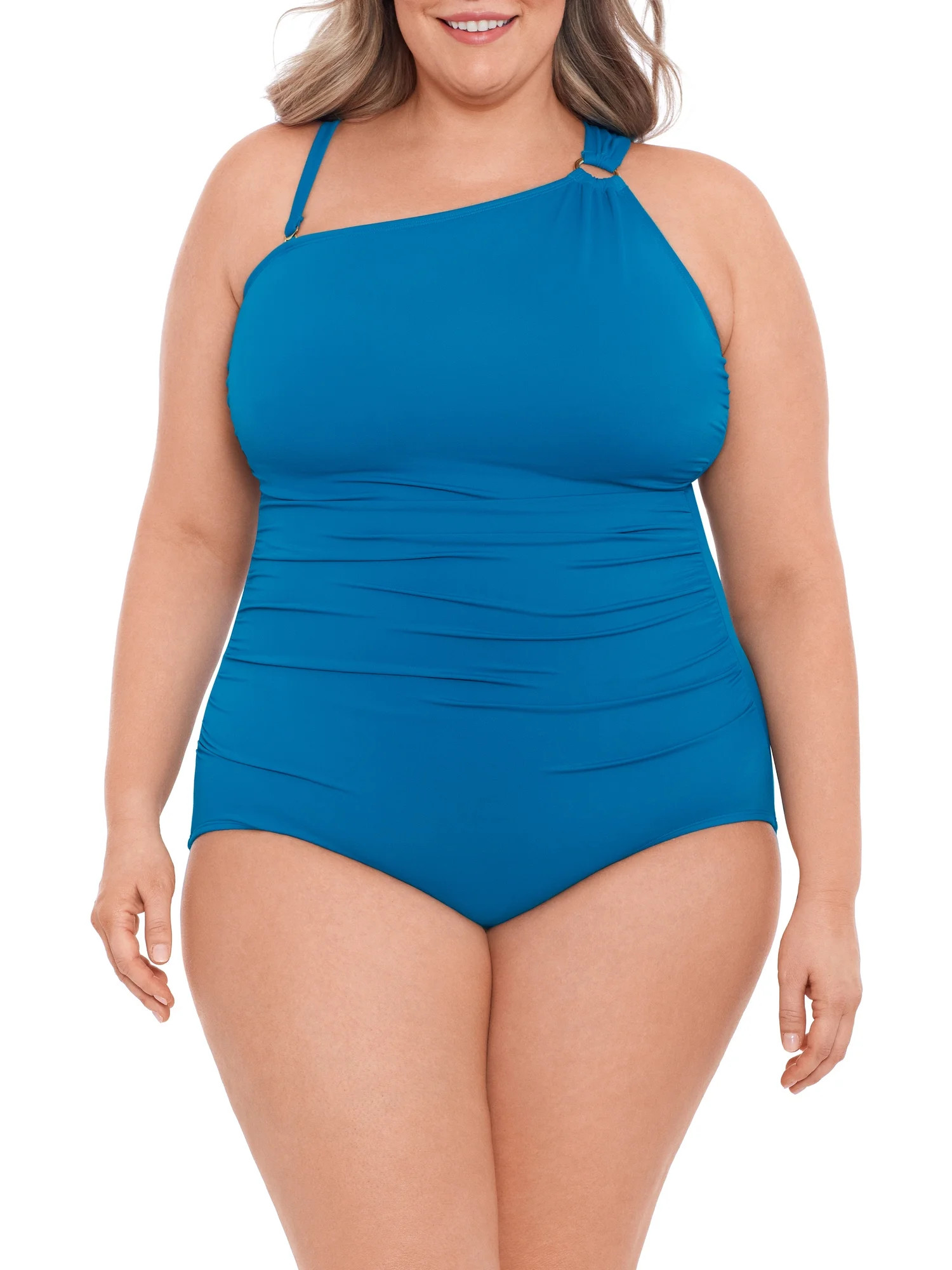 Time and Tru Women?s Plus Odes Sea One Shoulder W/Key Ring One Piece Swimsuit | Walmart (US)