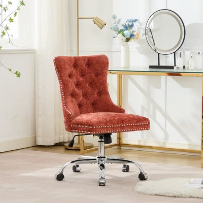 ORRD Modern Orange Chenille Office Chair with Swivel & Adjustable Chrome Base | Target