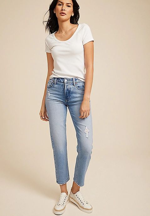Goldie Blues™ Tapered Ankle High Rise Ripped Jean | Maurices