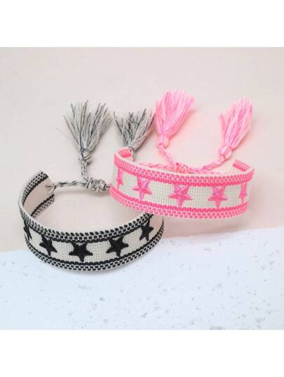 1pc French Vintage Embroidered Star Handmade Braided Boho Casual Style Bracelet, Suitable As Gift... | SHEIN