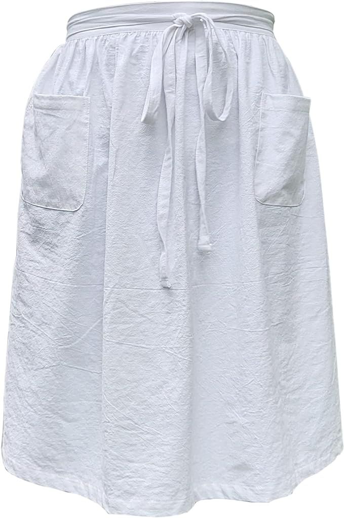 Unisex Chef Aprons White Retro Cotton Maid Short 2 Pockets Waist Waiter Waitress Half Apron | Amazon (US)