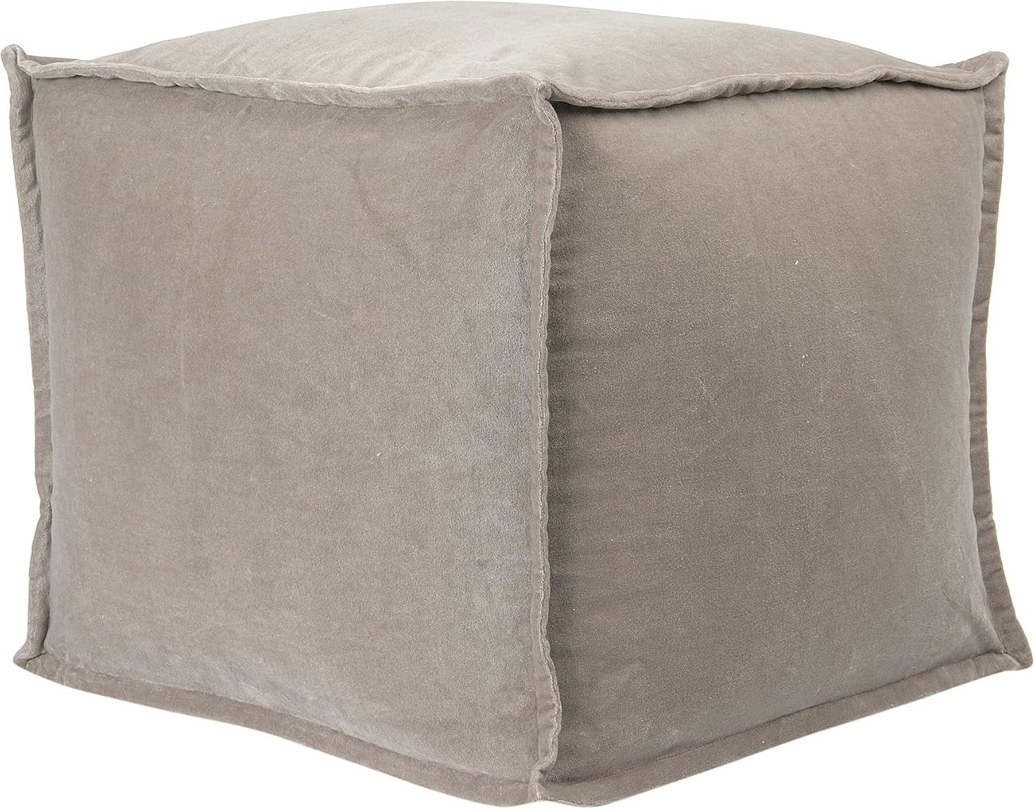 Main + Mesa Modern Boho Cotton Velvet Pouf, Greige | Amazon (US)