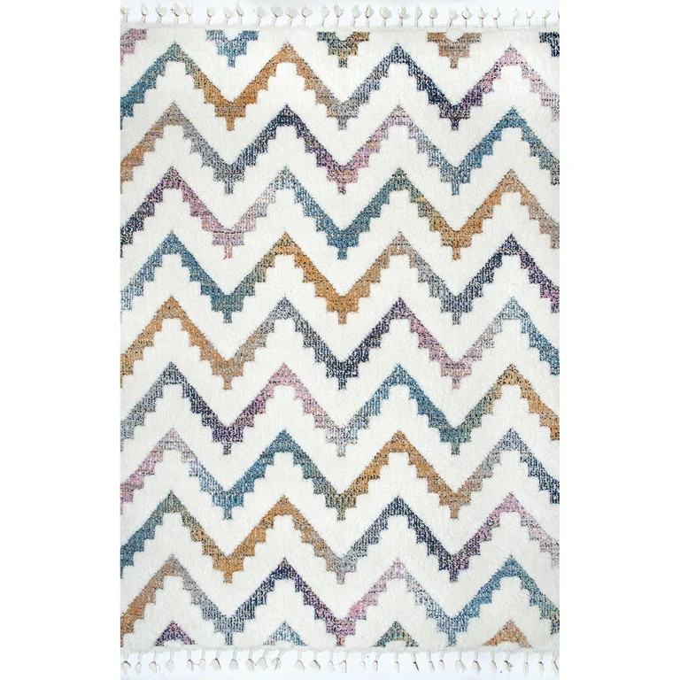 nuLOOM Rumi High-Low Chevron Tassel Area Rug, 4' x 6', Beige | Walmart (US)