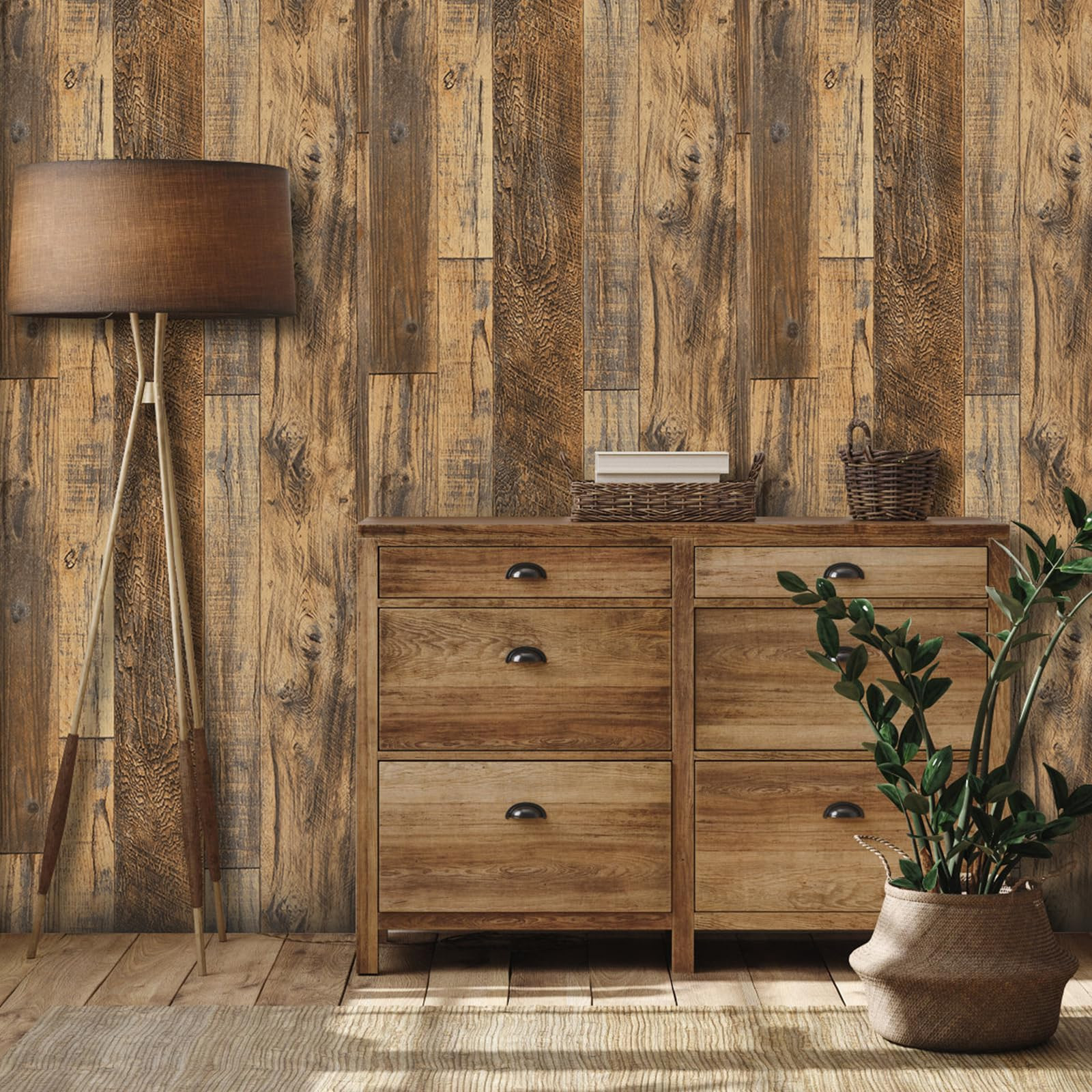 Decoroom Wood Wallpaper 17.71''×787'' Shiplap Peel and Stick Wallpaper Rustic Wood Grain Contact Paper Removable Self Adhesive Distressed Vinyl Film Roll for Table Cabinets Shelf Liner Decorative | Amazon (US)