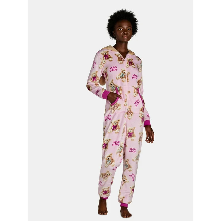 Holiday Time Women’s Bear Print Union Suit with Hood, Sizes XS-3X | Walmart (US)