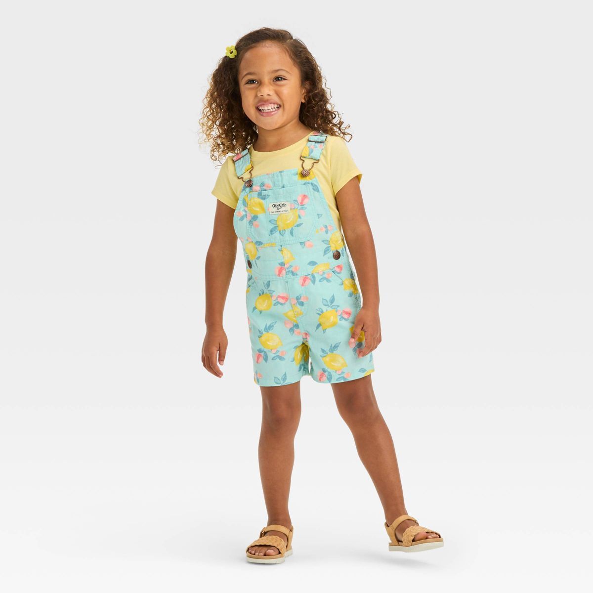 OshKosh B'gosh Toddler Girls' Lemon Shortalls - Aqua Yellow | Target