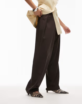 ASOS DESIGN tailored wrap waistband wide leg trouser in chocolate | ASOS | ASOS (Global)