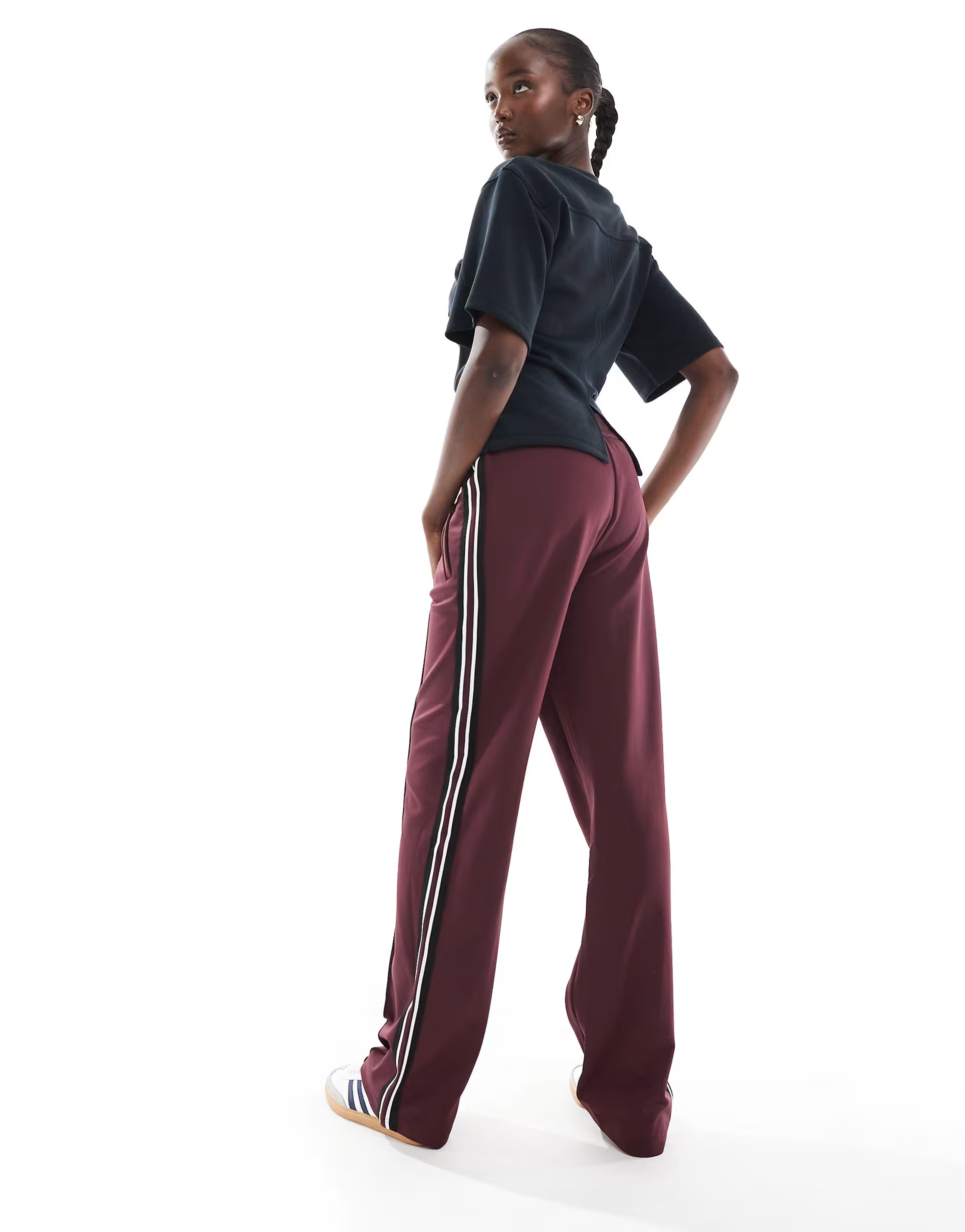 ONLY Tall side panel wide leg track pant in burgundy | ASOS (Global)