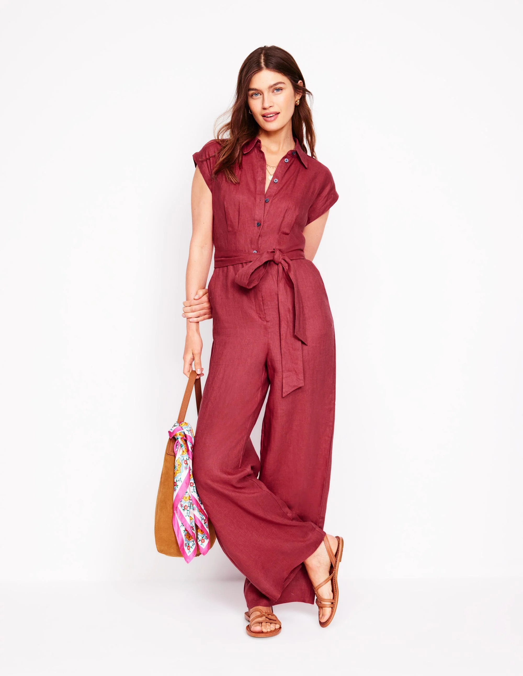 Colette Linen Jumpsuit-Terracotta Red | Boden UK