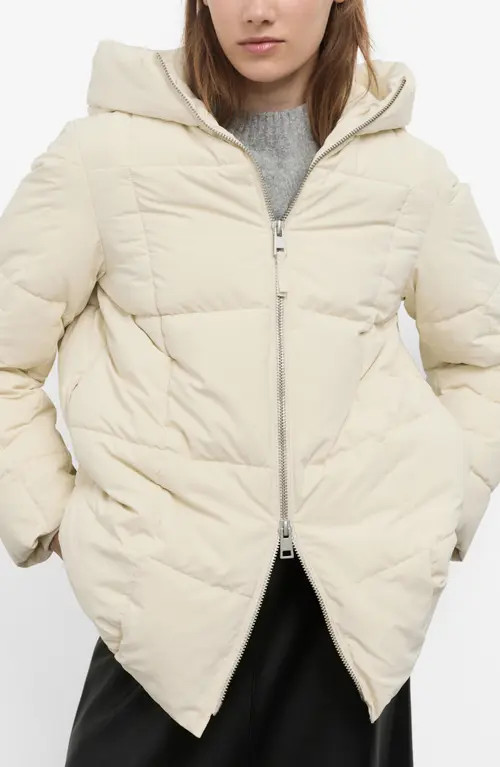 MANGO Quilted Hooded Puffer Coat in Vanilla at Nordstrom, Size Large | Nordstrom