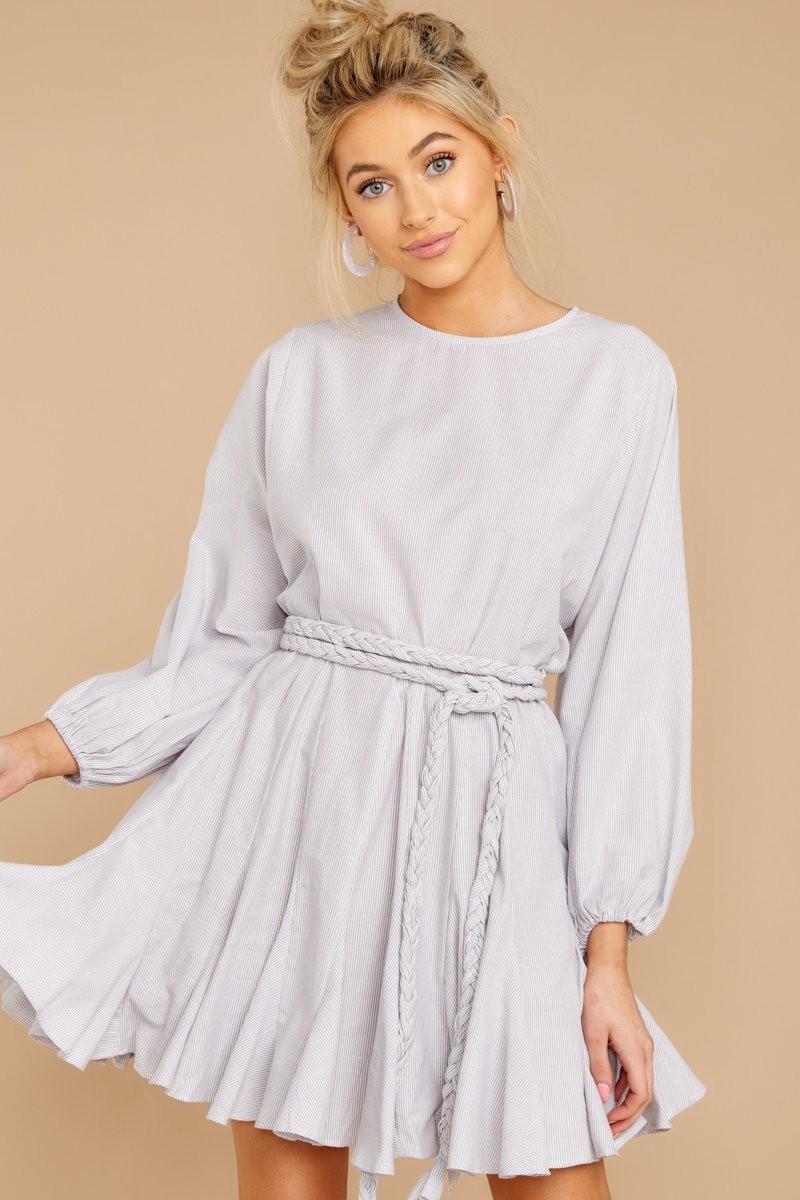 Set It Straight Grey Striped Dress | Red Dress 