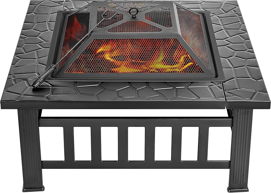 VIVOHOME 32 Inch Heavy Duty 3 in 1 Metal Square Patio Firepit Table BBQ Garden Stove with Spark S... | Amazon (US)