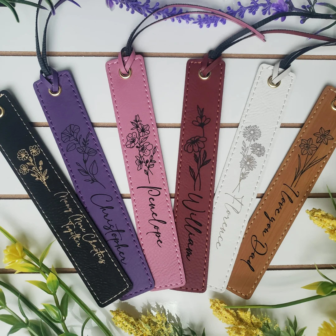Personalized Long Leather Bookmark With Birth Month Flower for Book Lover Gift Perfect Reader Gif... | Etsy (US)
