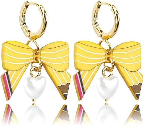 Pencil Shaped Bow Earrings for Women Colorful Heart Bow Pencil Earrings for Teachers Graduation B... | Amazon (US)
