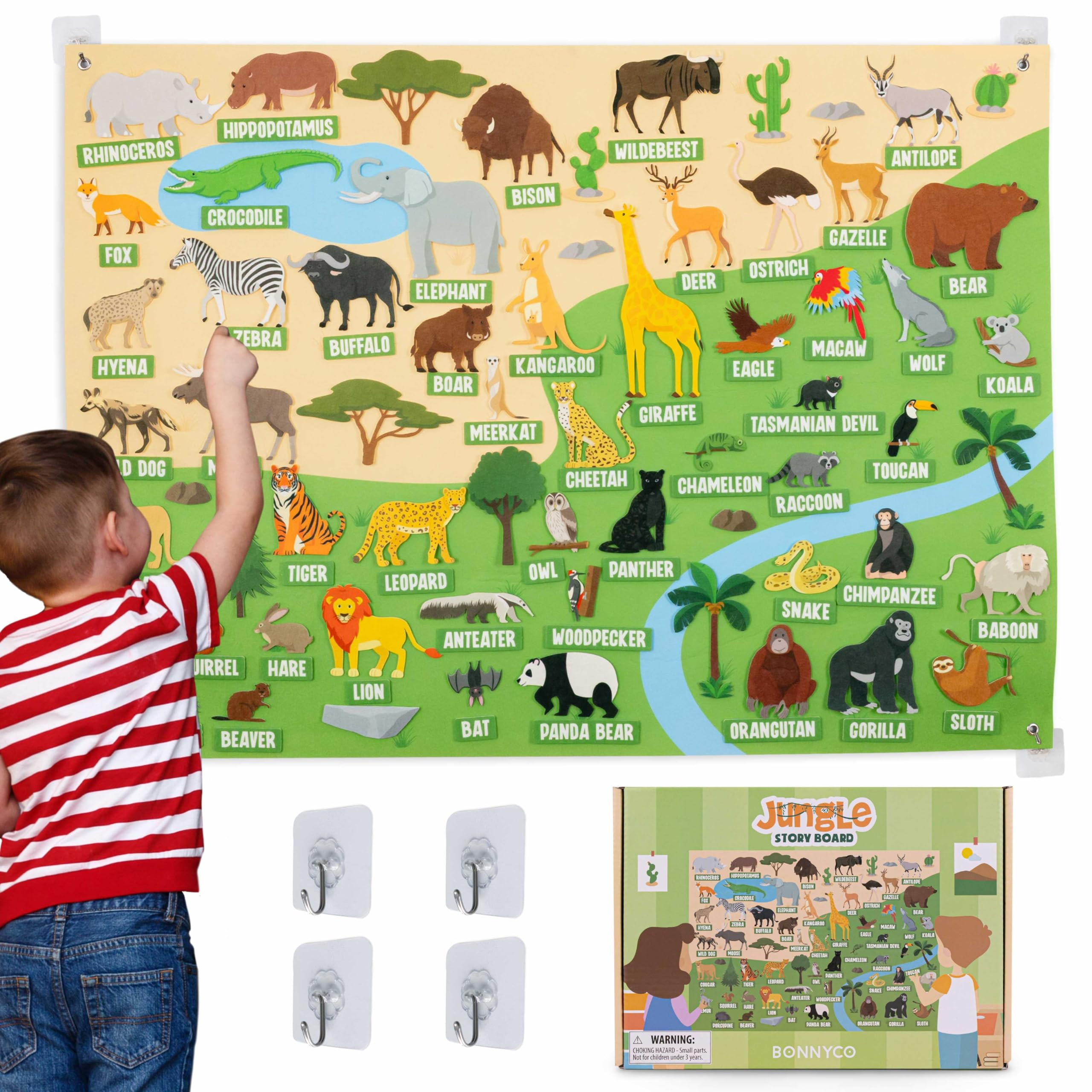 BONNYCO Fuzzy Felt Board with 116 Jungle Animals Figures. Montessori Toys, Birthday Gifts for Kid... | Amazon (UK)