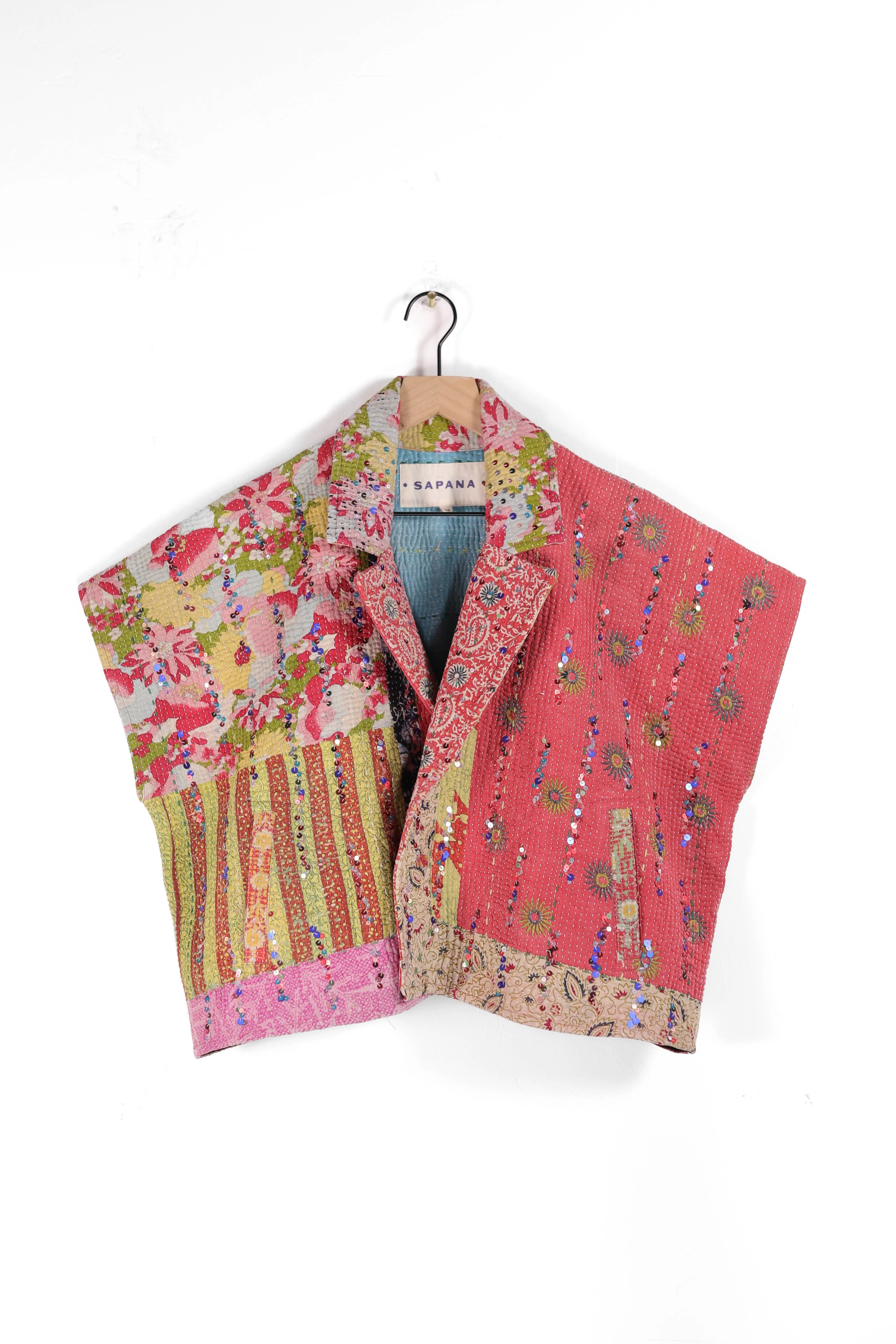 Tara Crop Coat – Vintage Kantha Jacket with Hand-Applied Sequin Detail | Sapana | Sapana