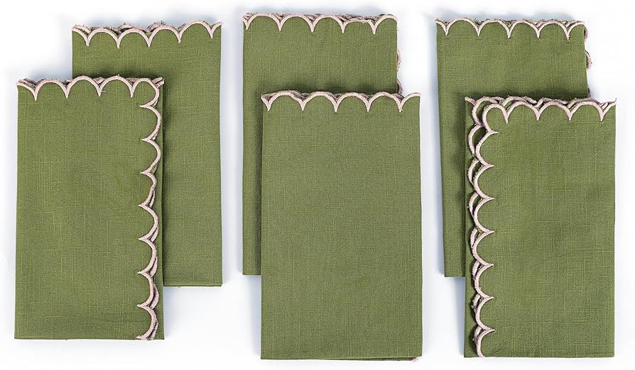 FINGERCRAFT Cloth Napkins, Everyday Use Scallop Design, Premium Quality Natural Cotton Napkin Set... | Amazon (US)