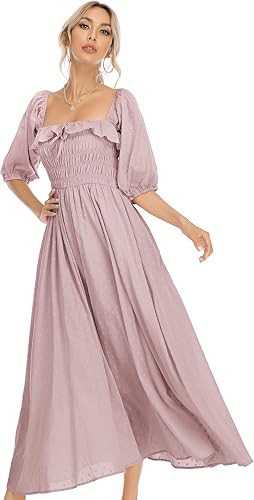 R.Vivimos Women Summer Cotton A Line Flowy Long Dresses | Half Sleeve, Ruffled, Vintage Elegant, ... | Amazon (US)