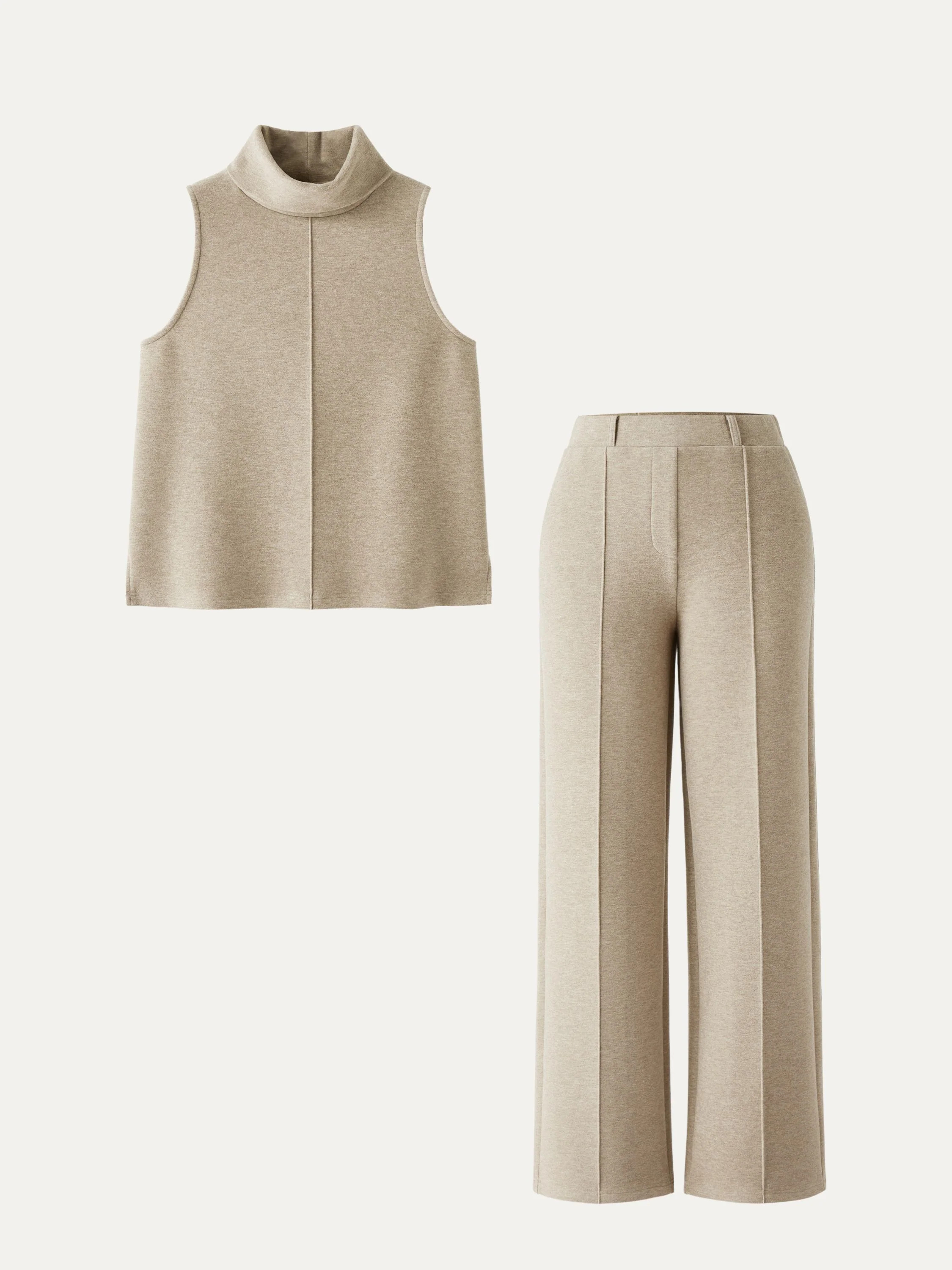 2Pcs Set Petite High Waisted Straight Leg Pant & Split Hem Top | OGLmove