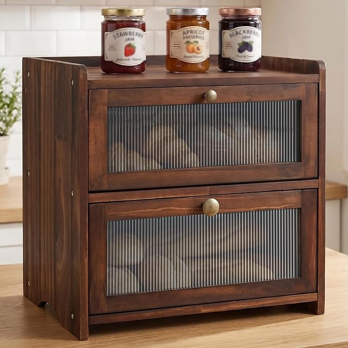 Bread Box for Kitchen Countertop, 2 Layer Wooden Breadbox with Acrylic Window, Large Capacity Bre... | Amazon (US)