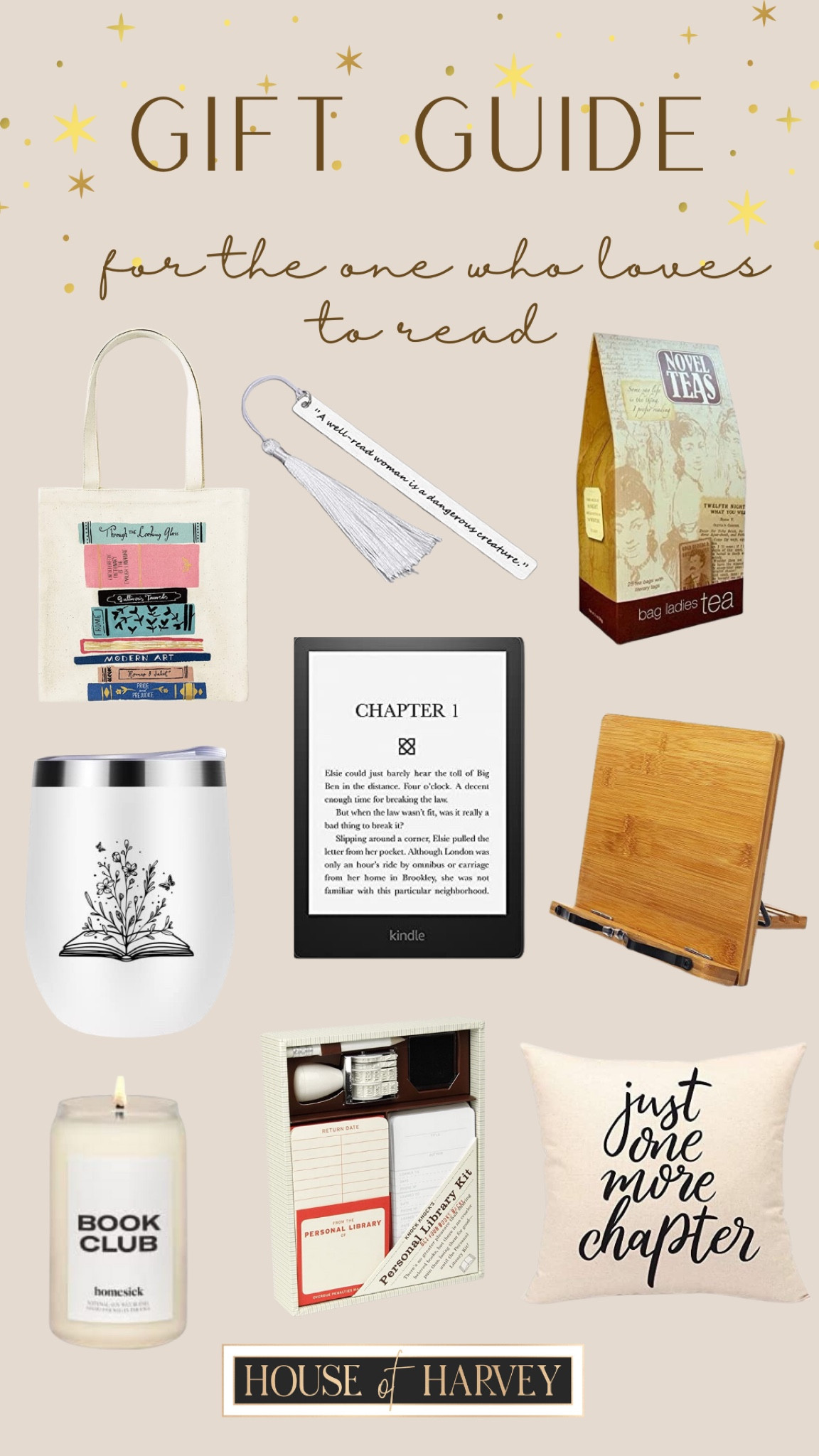 GIFT GUIDE
for the one who loves to read! 

Holiday style, style tip, gift guide, bookworm, book lover, kindle, book rest, tea, tumbler, tote, pillow, bookmark

#LTKstyletip #LTKHoliday #LTKSeasonal