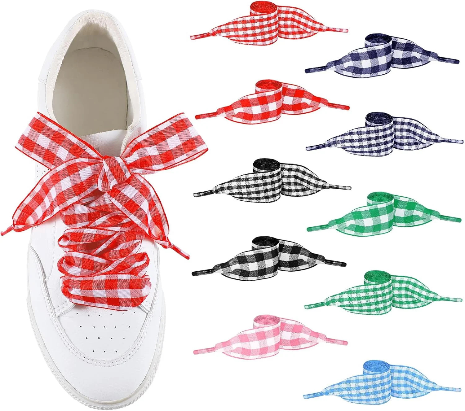 10 Pairs Gingham Shoe Laces, 1 Inch Wide Flat Ribbon Shoelaces, Checkered Plaid Shoestrings, Colo... | Walmart (US)