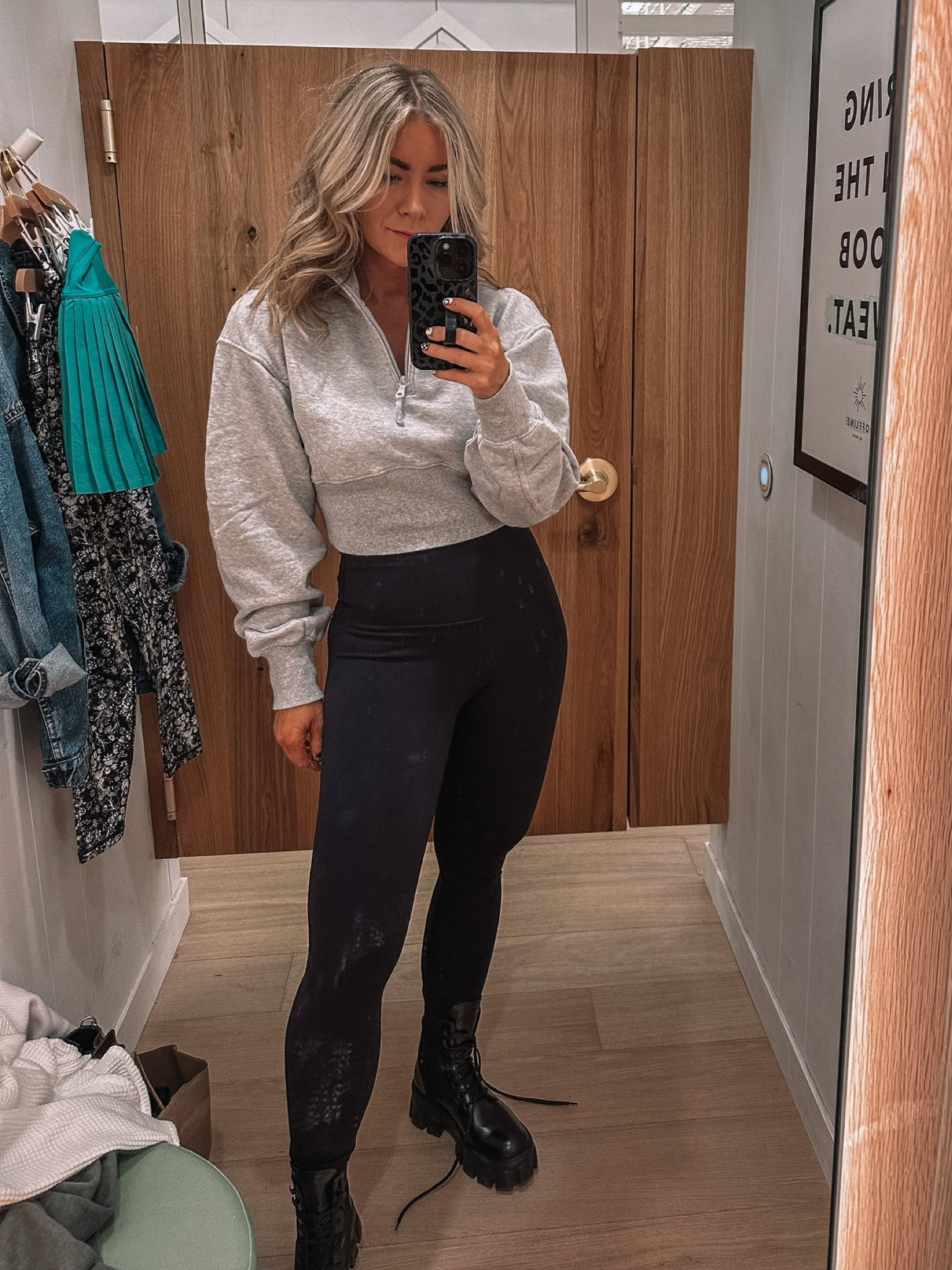 Aerie gray corset cropped quarter zip sweatshirt, Aerie black crossover cut out leggings 

#LTKU #LTKunder100 #LTKsalealert