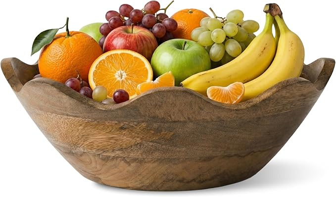 Mela Artisans 12-Inch Mango Wood Scalloped Bowl - Hand-Finished Decorative Serving and Fruit Bowl... | Amazon (US)