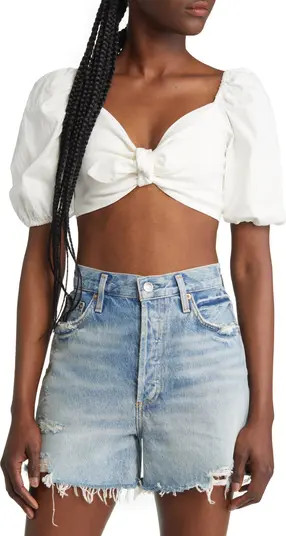 WAYF Knot Front Linen Blend Crop Top | Nordstrom | Nordstrom