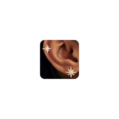 NECOCY Star 14K Gold Plated Ear Cuff Earrings for Women Non Piercing, Dainty Silver Plated Clip o... | Amazon (US)