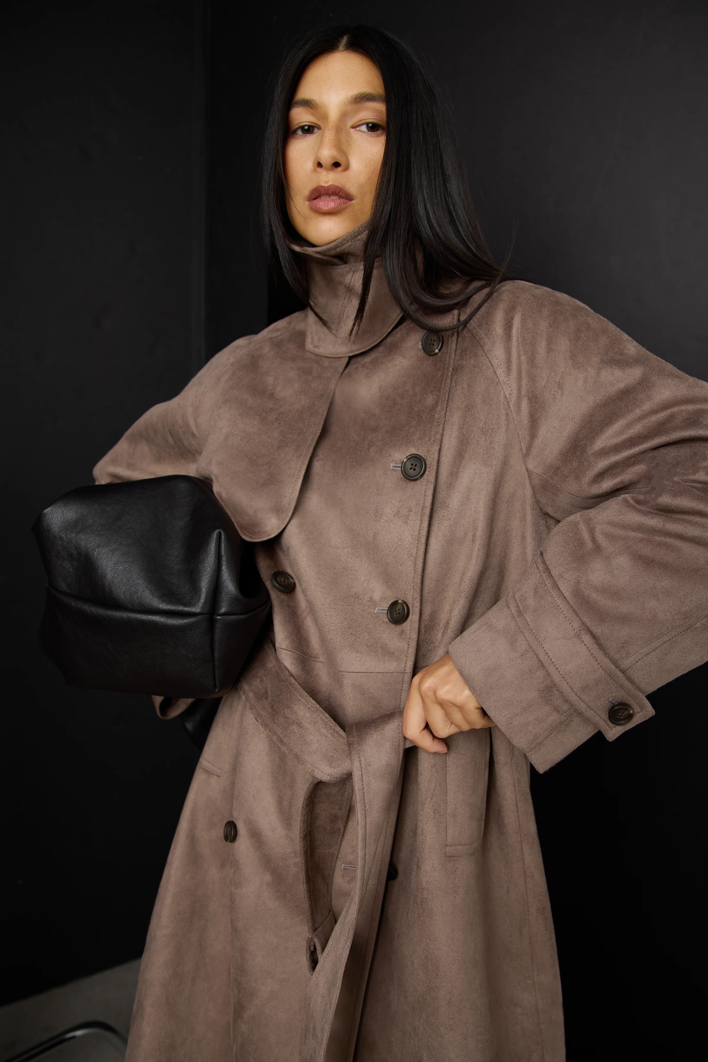 VEGAN SUEDE TRENCH COAT ASH TAUPE / Medium | OAK + FORT