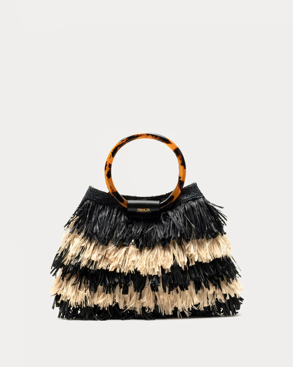 Shaggy Raffia Tote - Black/Natural | Frances Valentine