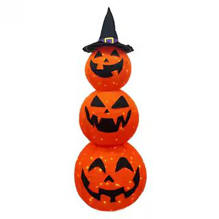 Joiedomi 5 ft. Light Up LED Pumpkin Decoration Halloween Collapsible Tinsel Stacked 3-Head Warm Y... | The Home Depot