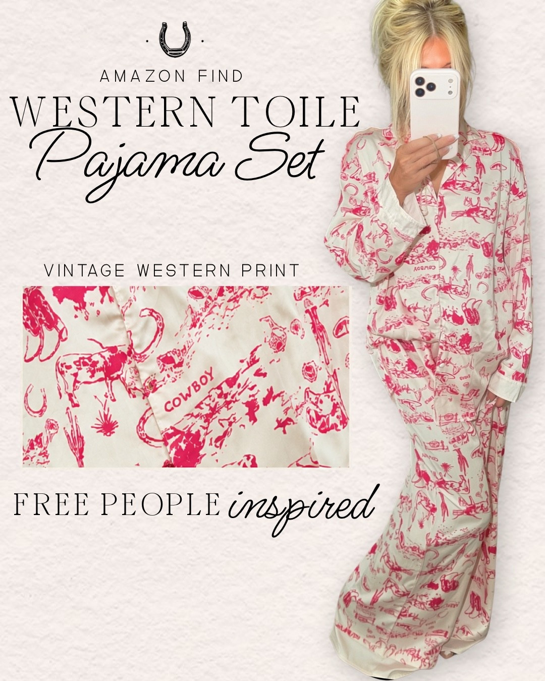 LTK Caption (SEO Optimized)

Amazon Western Toile Pajama Set 🤠✨

If you’ve been searching for the cutest Free People-inspired pajamas, this western toile pajama set is such a fun find! The vintage cowgirl print, silky feel, and relaxed fit make these perfect for slow mornings, cozy nights, or gifting. One of my favorite Amazon fashion finds lately!

🤍 Western toile print
🐎 Free People-inspired style
✨ Lightweight & comfortable
🛍️ Amazon find

#AmazonFashion #WesternStyle #WesternToile #CowgirlStyle #PajamaSet #AmazonFinds #LTKStyle #FreePeopleInspired #WesternFashion #CozyStyle #AmazonFavorites

#LTKmomlife #LTKPetite #LTKOver40