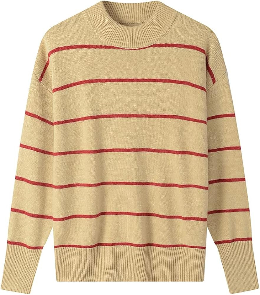 zhilifs Striped Tunic Sweater for Women's Long Sleeve Turtleneck Cozy Knit Sweater Casual Loose P... | Amazon (US)