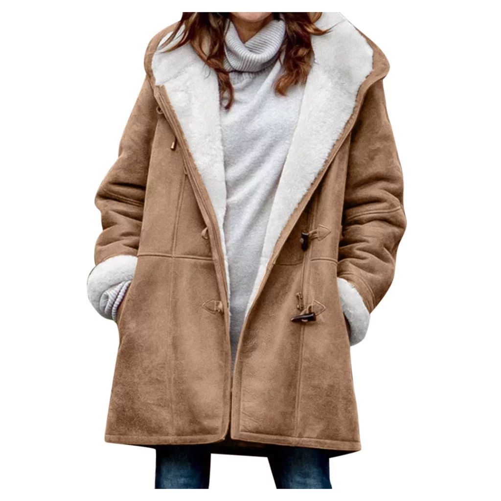Jpgif Women Winter Plus Size Solid Plus Velvet Coat Long Sleeve Horn Buckle Pocket Overcoat - Wal... | Walmart (US)