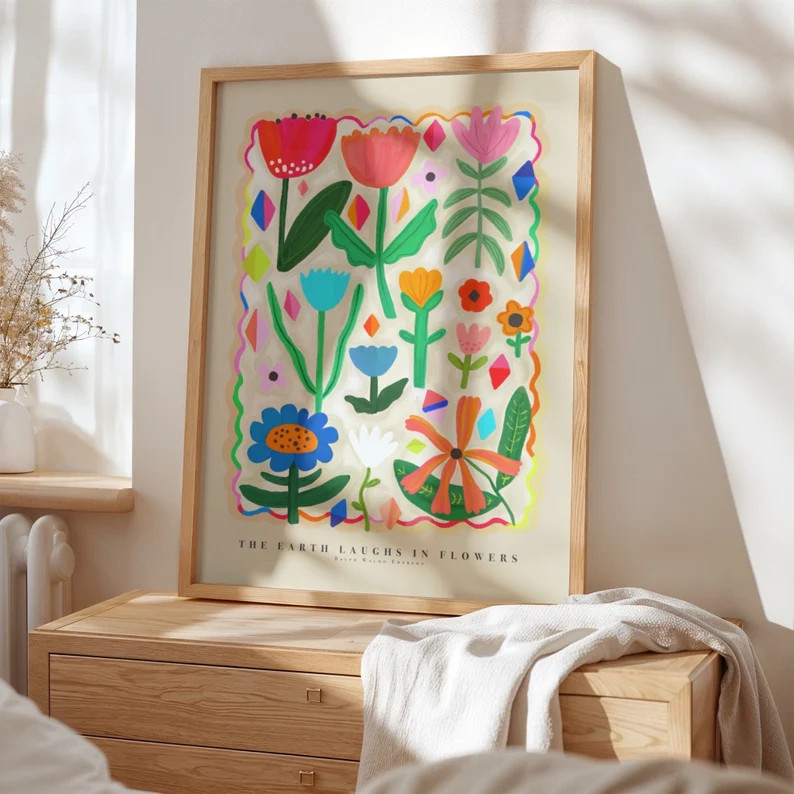 The Earth Laughs, Hand Drawn Abstract Flower Drawing, Floral Art Print, Maximalist Art Print, Col... | Etsy (US)