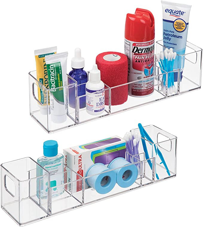 mDesign Plastic Storage Organizer Bin with Handles - Divided Organizer for Vitamins, Supplements,... | Amazon (US)