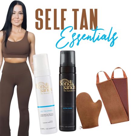 My new fav go-to products for tanning at home!
The Bondi Boost in Ultra Dark
The eraser to clean up the hands and any mishaps.. also for in between tans 
The applicator mit and back applicator are also a must! 🤎 
Lululemon
Outfit- groove pants size 2
Align bra size 6
Color Java