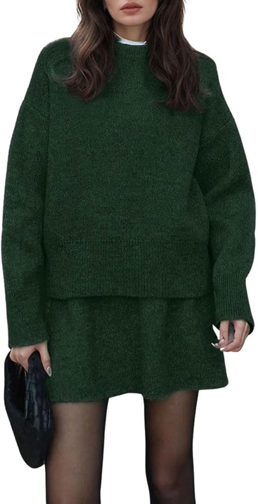 CHARTOU Women Sweater Skirt Sets 2 Pieces Outfits Loose Fit Pullover Sweater Knitted Mini Skirt | Amazon (US)