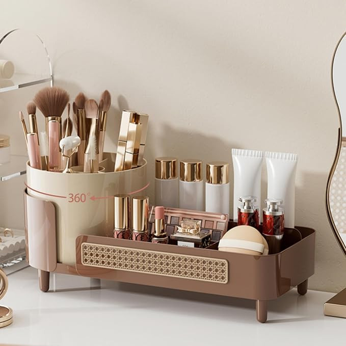 Rotating Makeup Organizer Countertop,Large Capacity Makeup Organizers for Vanity,2 in 1 makeup st... | Amazon (US)
