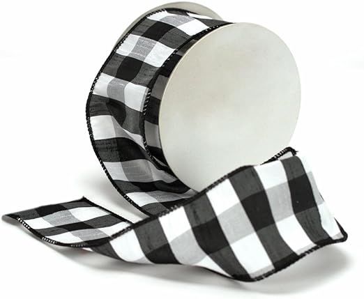 Cheshire Wired Edged Black and White Dupioni Striped Ribbon 2 1/2" 10 Yards | Amazon (US)