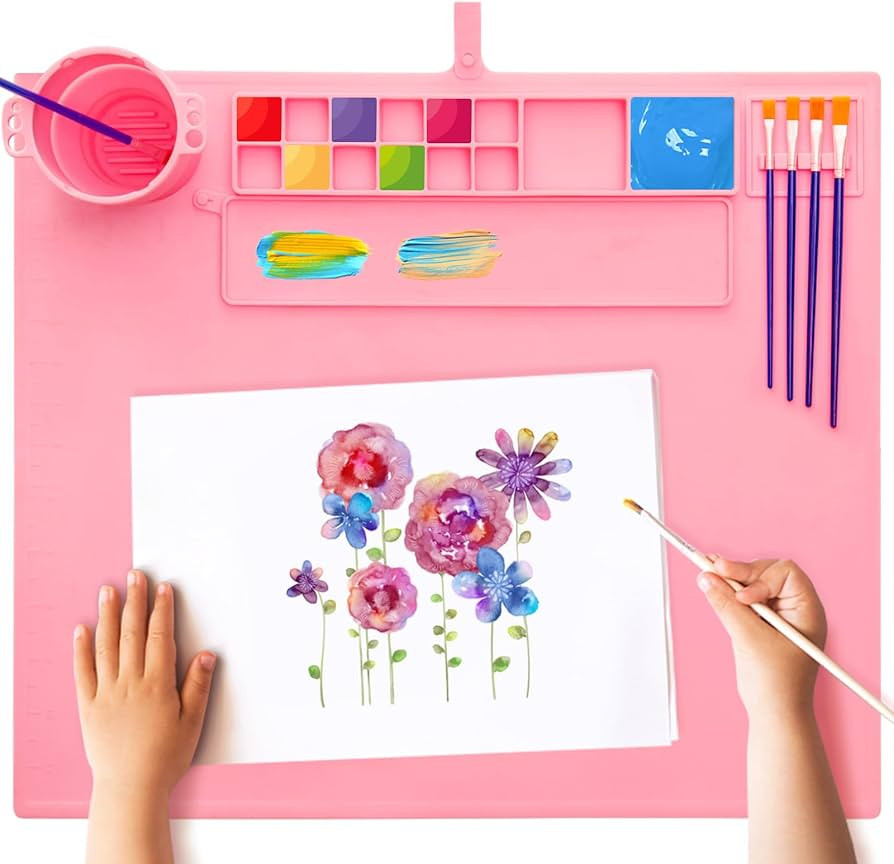 Silicone Painting Mat, 20"×16" Craft Art Mat with Cup and Lid,Non Stick Silicone Sheet for Resin... | Amazon (US)