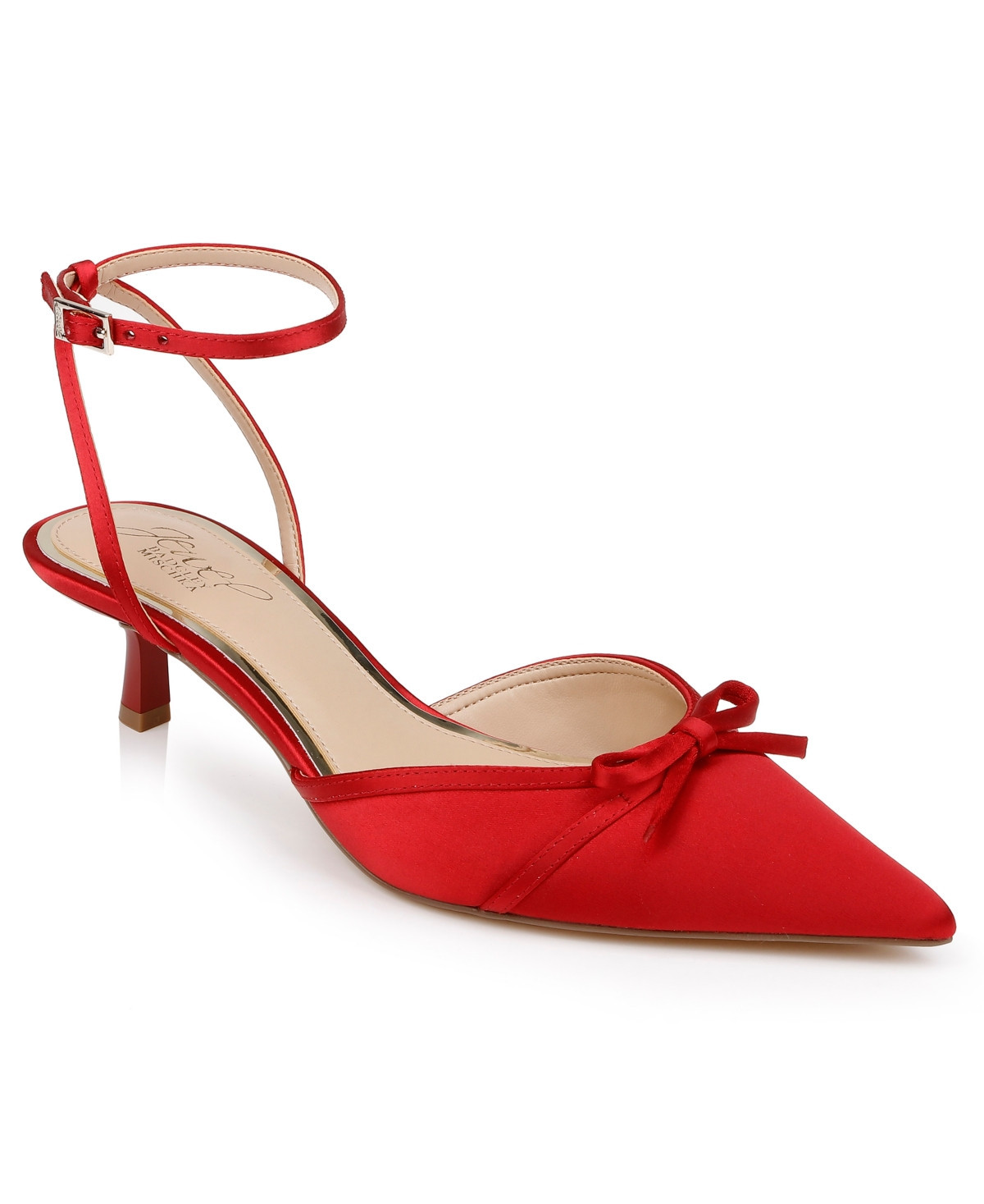 Jewel Badgley Mischka Women's Talasia Kitten Heel Pumps - Red Satin | Macy's